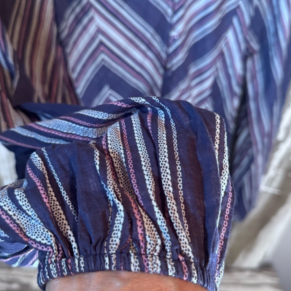 KORI Striped Button Up Peplum Blouse NWT Purple - Picture 7 of 10